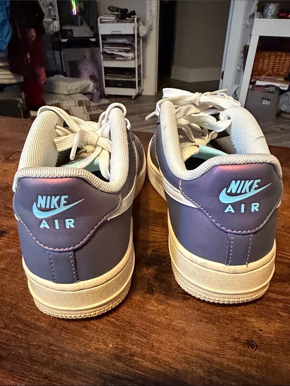 Nike Low Top Sneakers in Iridescent Purple and Pink with White Swoosh - Picture 3 of 5